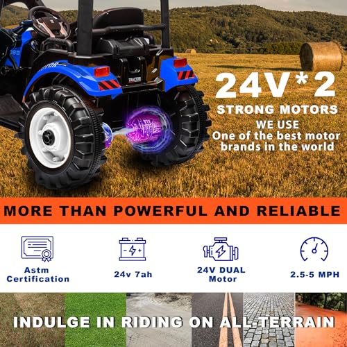 Image of Kidsera 24V Extra-Large 3-in-1 Kids Ride On Tractor w /Loader & Trailer