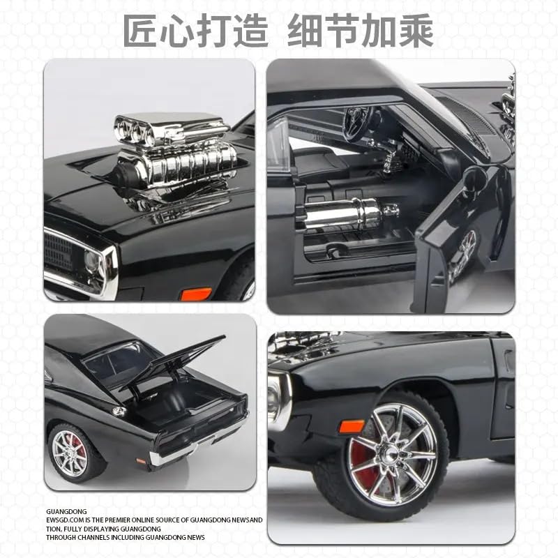 Image of FEXXA 🏎️ Exclusive Alloy Metal Pull Back Die-cast Car Model with Sound Light Mini Auto Toy for Kids Metal Model Toy Car with Sound and Light (1.24 Scale Fast &FURIUS Dodge Charger-Black)