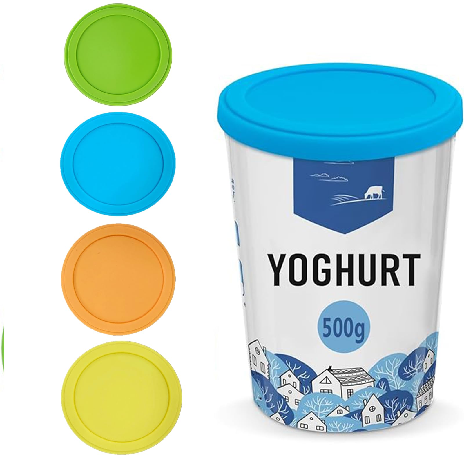 Qikfresh herbruikbare siliconen deksels 2 stuks - Joghurtdeksels voor 150–500 g bekers - Luchtdicht lekvrij en flexibel - Vershouddeksel van siliconen (Blauw