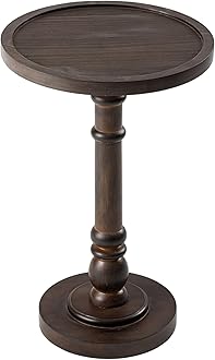 Traditional Rustic Pedestal Table, Round Tray Top End Table with Farmhouse Style Distressed Finish for Small Spaces, Dark Brown