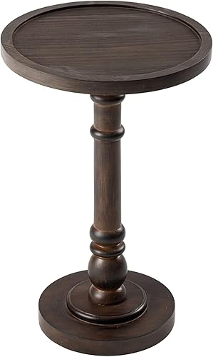 COZAYH Mesa de pedestal rústica tradicional, mesa auxiliar redonda con acabado envejecido estilo granja para espacios pequeños, color marrón oscuro