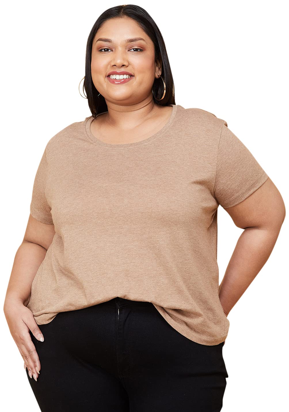 max Plus Size Women Solid Round Neck T-Shirt-picture-16