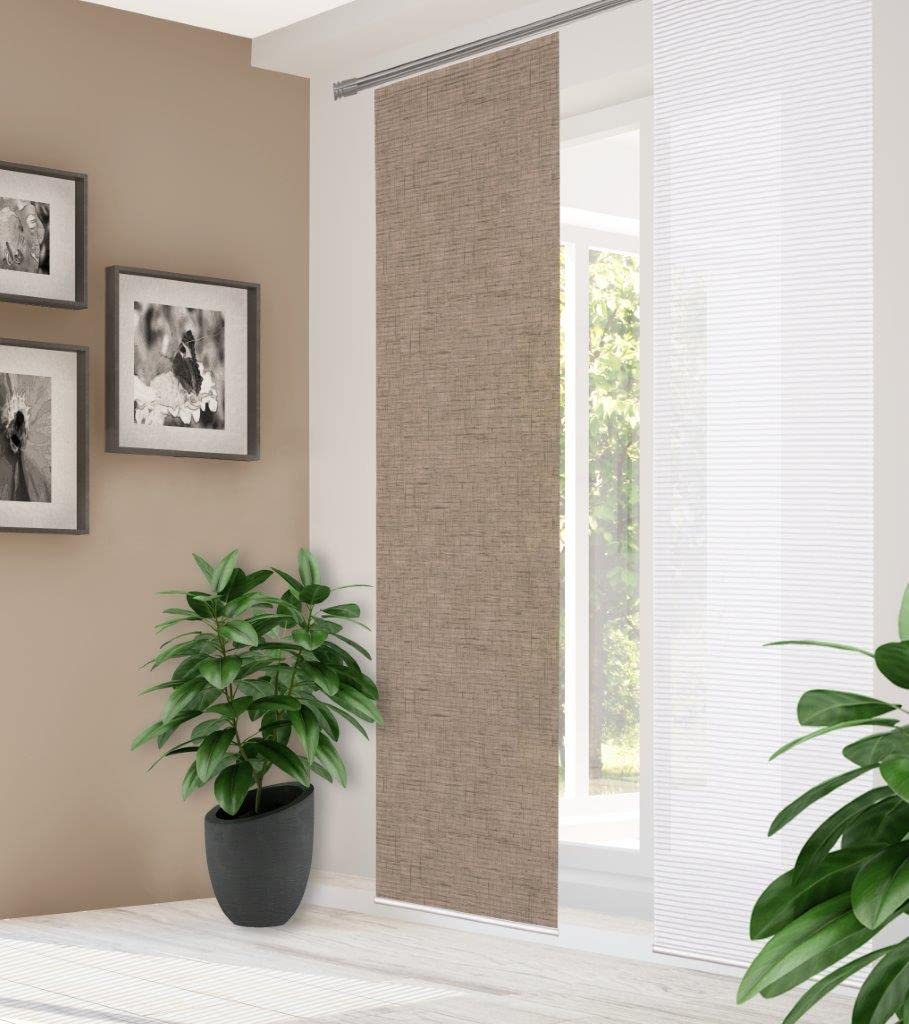 84074 FRONDA Schiebegardine, recyceltem Polyester 245x60 cm, Farbe:Stein, Größe:245 x 60 cm, Anzahl:5er Set (2X Bedruckt. 2X Uni. 1x Uni)