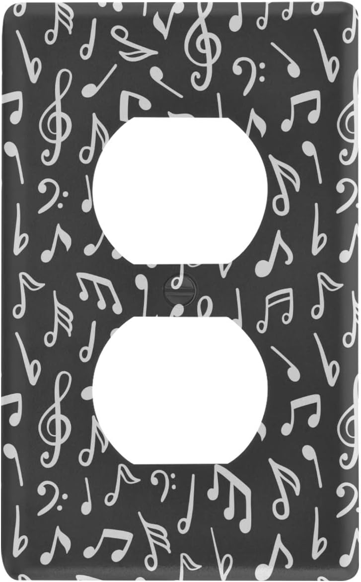 Doodle Chalk Music Notes Light Switch Cover Decorative Receptacle Outlet Wall Plate Guard Plastic Outlet Covers for Home Decor Room Office Bathroom (Duplex Outlets Cover)