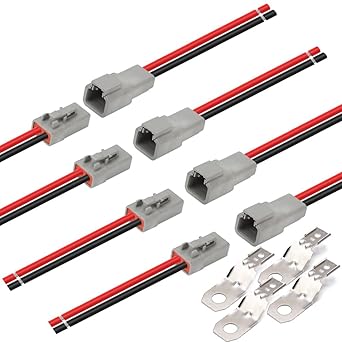 DTP 2 Pin Connector with 12 AWG Cable Wire,2 Way DT Automotive Waterproof Electrical Connector Male Female Plug Wiring Harness,for Car,Truck,Boats,LED Work Light4 Pairs