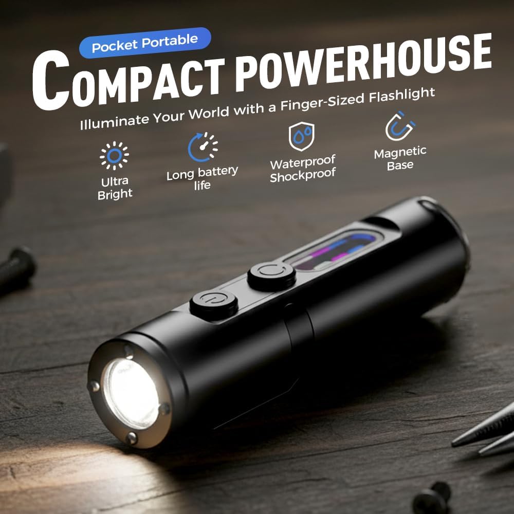 Kafia Pocket Rechargeable EDC Flashlight, Mini Keychain Light, Magnetic Base Lamp for Camping Hiking,Signaling, Cycling,Camping (Silver)