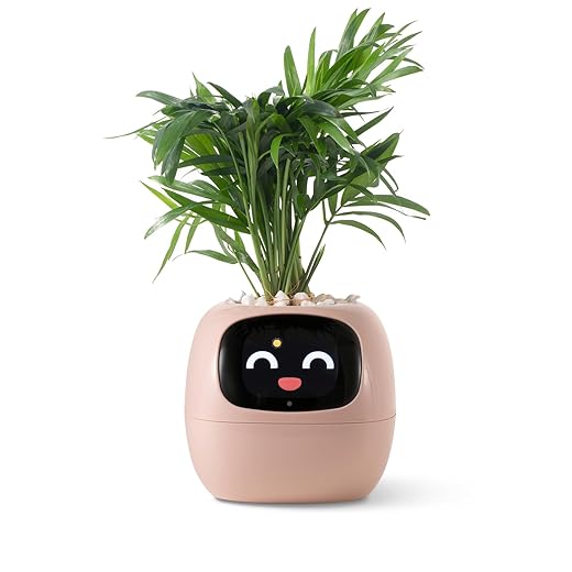 Smart pet Planter Robot Guidance on Plant Care with Emojis, Adorable Plant Companion with Rich Gesture Interaction, Neat Desk Setup Gift (Rose)