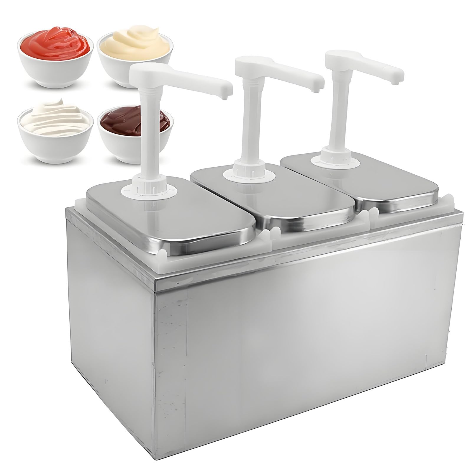 Distributeur de condiments à 5 pompes, 2 L, distributeur de sauce de qualité alimentaire pour ketchup, mayo et sirop, grande capacité amovible pour cuisine commerciale