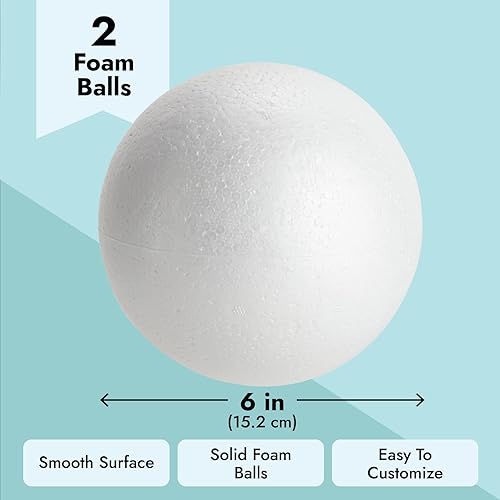 Miniatura 5 de Paquete de 2 bolas de espuma grandes para manualidades, esferas de poliestireno sólido de 6 pulgadas para decoraciones de fiestas, suministros