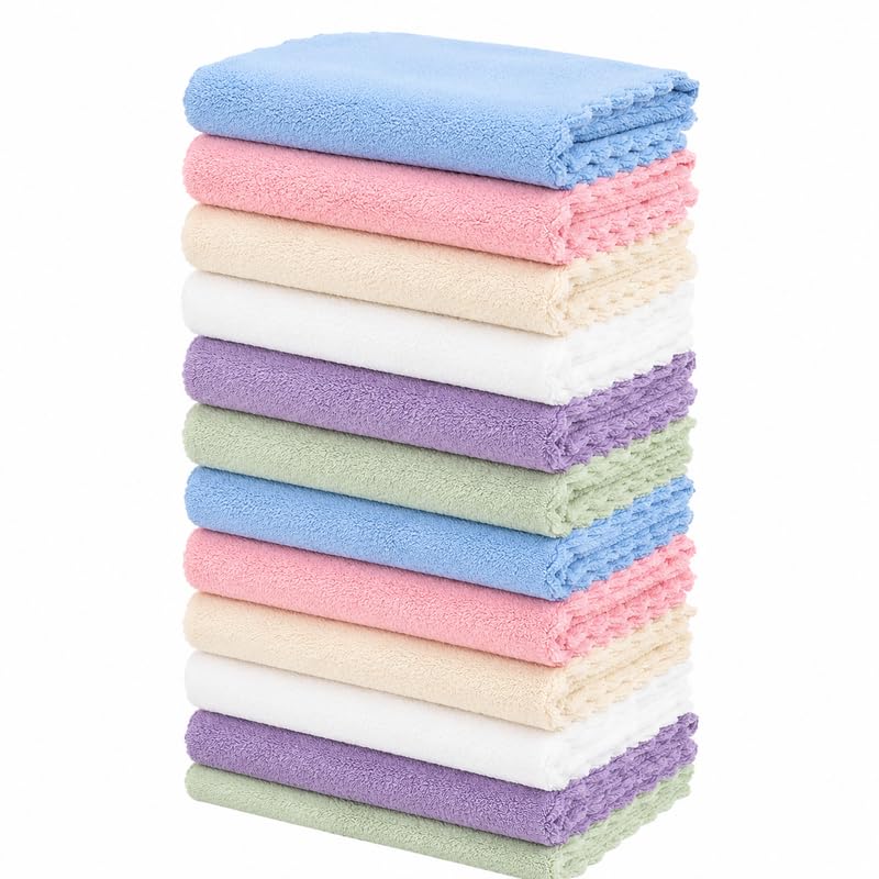 Ultra Soft Microfiber Handkerchief Set for Women & Kids | Multicolor Absorbent Face Towels Pocket Hankies for Daily Use Travel Office School Home-image-47