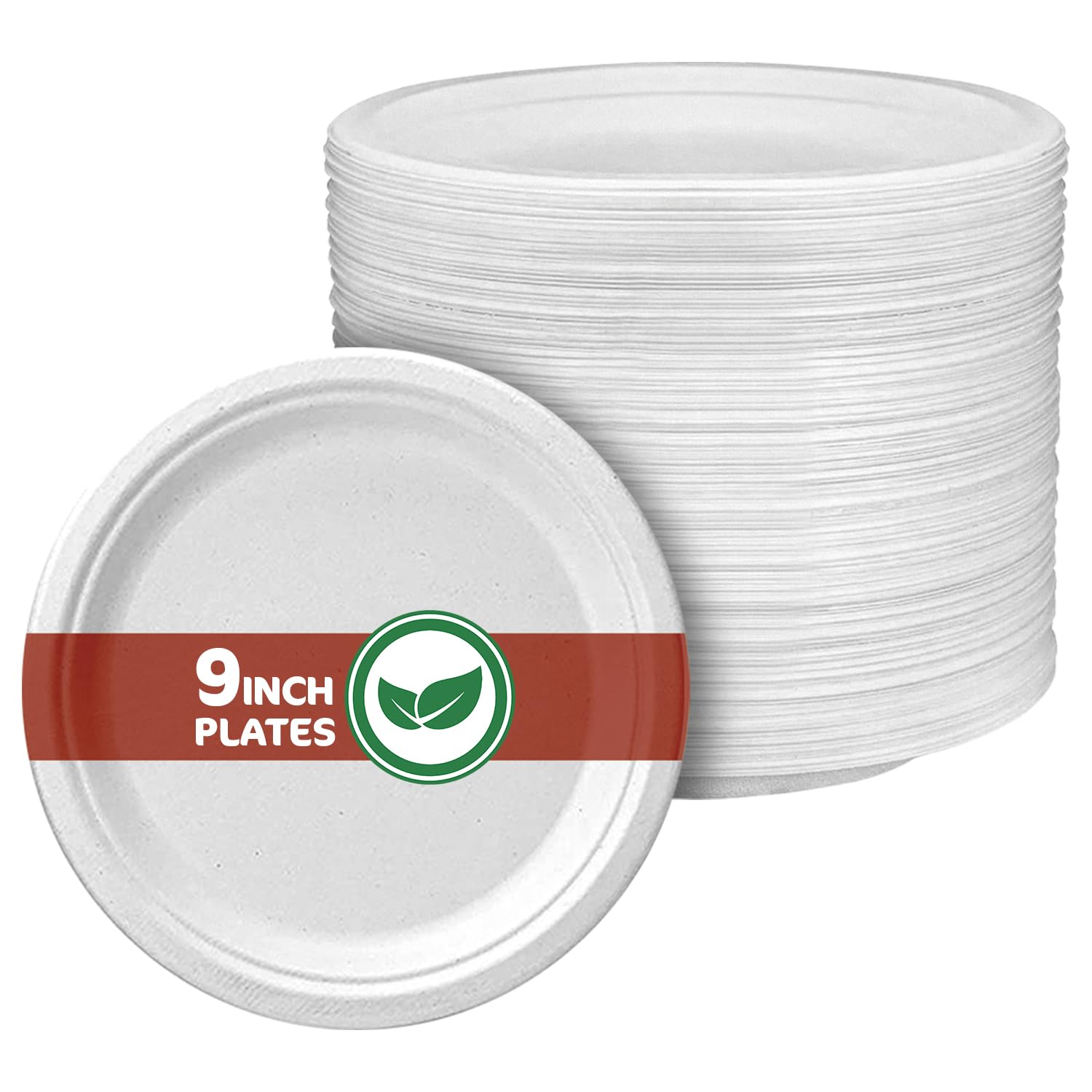 Disposable Paper Plate 9 Inch Heavy Duty Strong Bagasse Compostable Eco-Friendly Natural Sugarcane Fibers Round Plates for Hot & Cold Food Catering BirthdayDinner Party Office Picnic BBQs 150 Plates