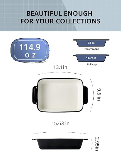 Miniatura 2 de LIFVER Cacerola para horno, fuente de cerámica para hornear de 9 x 13, bandeja grande para lasaña profunda, bandeja para hornear profunda de 115