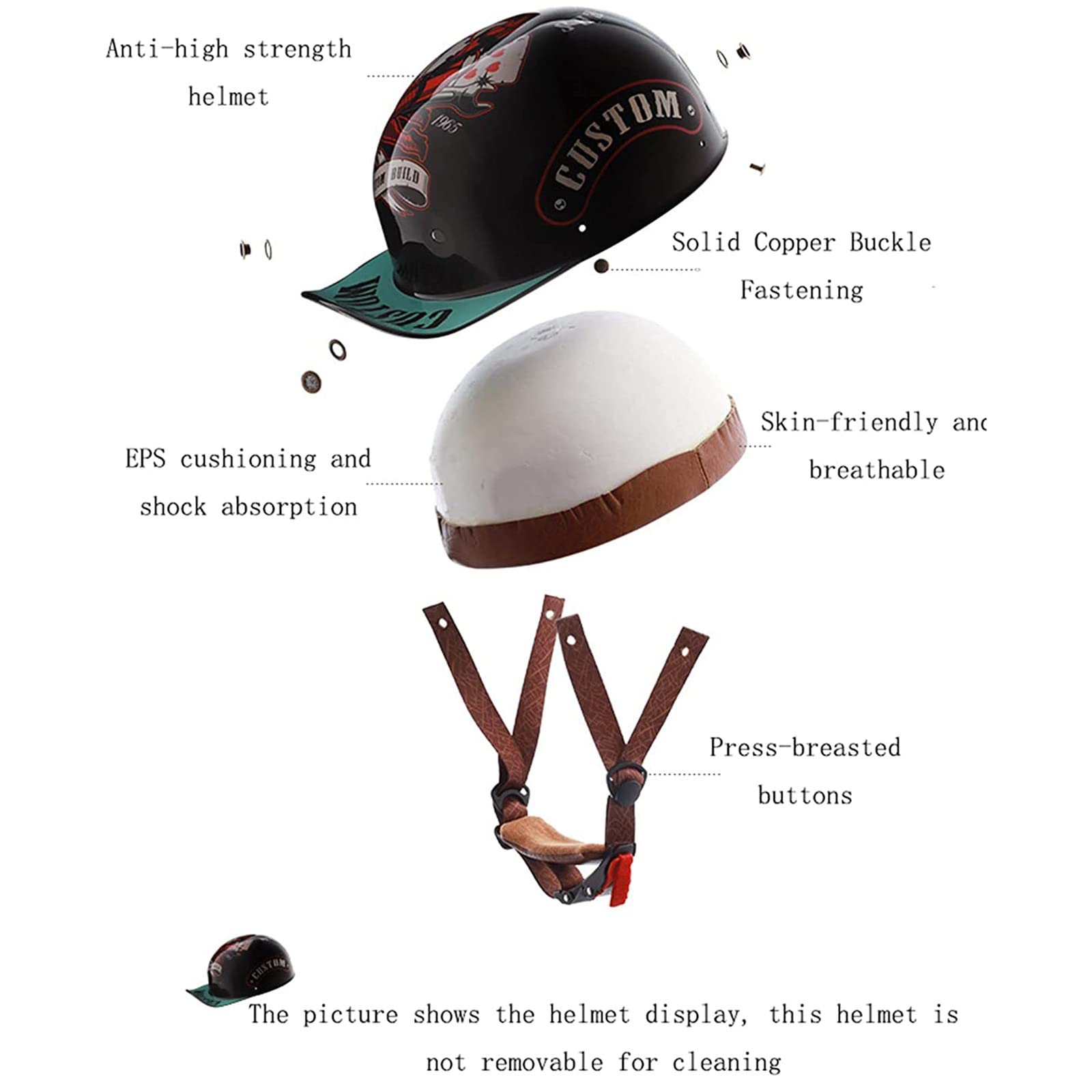 Casco Vintage Medio Vintage ECE/DOT - Casco Jet Half-Helmet Retro Para  Hombre Y Mujer | 750g Ligero Casco Moto, image size:1600x1600