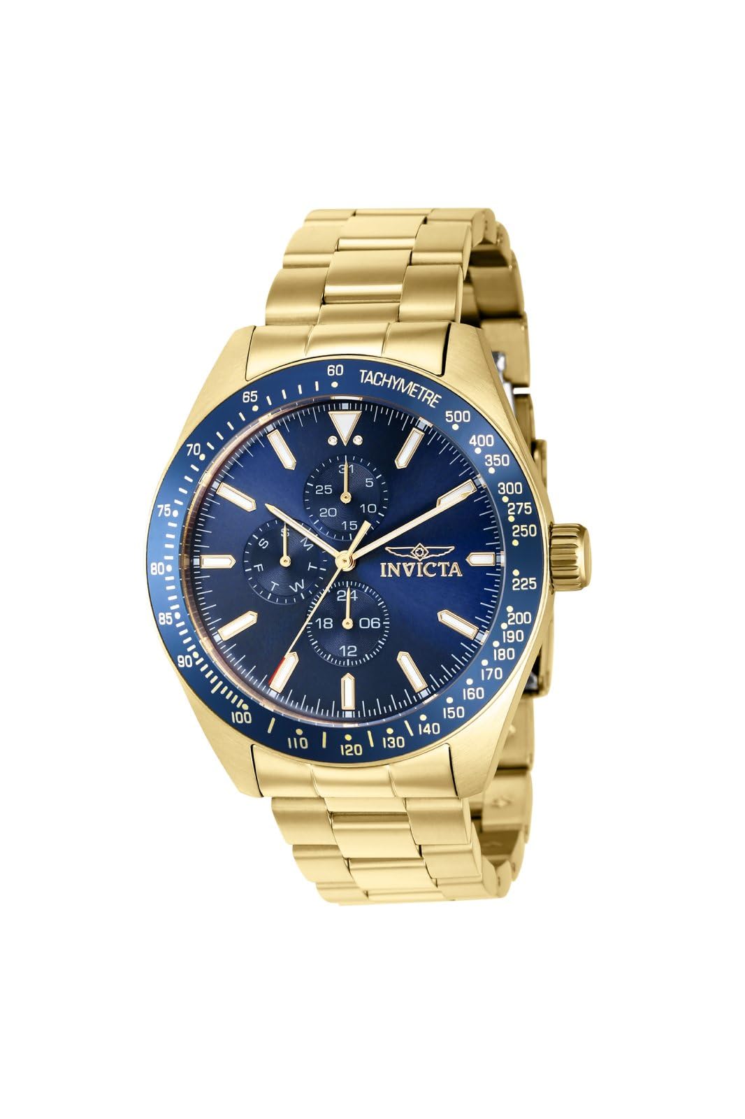 Aviador Hombres 1.772 in Acero Inoxidable Oro Azul Esfera VH67 Cuarzo
