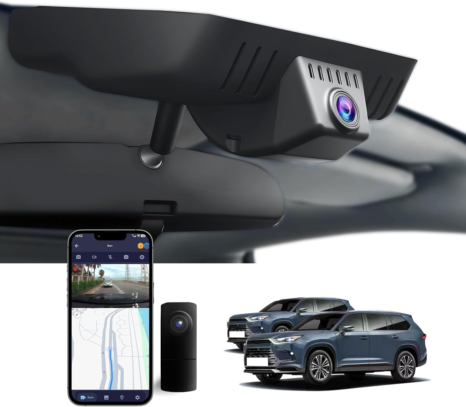 Dual Channel 4K & 1080P Dash Cam for 2024 2025 2026 Toyota Grand Highlander XLE Limited Platinum (AS10), OEM-Style, Built-in WiFi & APP, Loop-Recording, G-Sensor, Plug & Play, 128GB Card