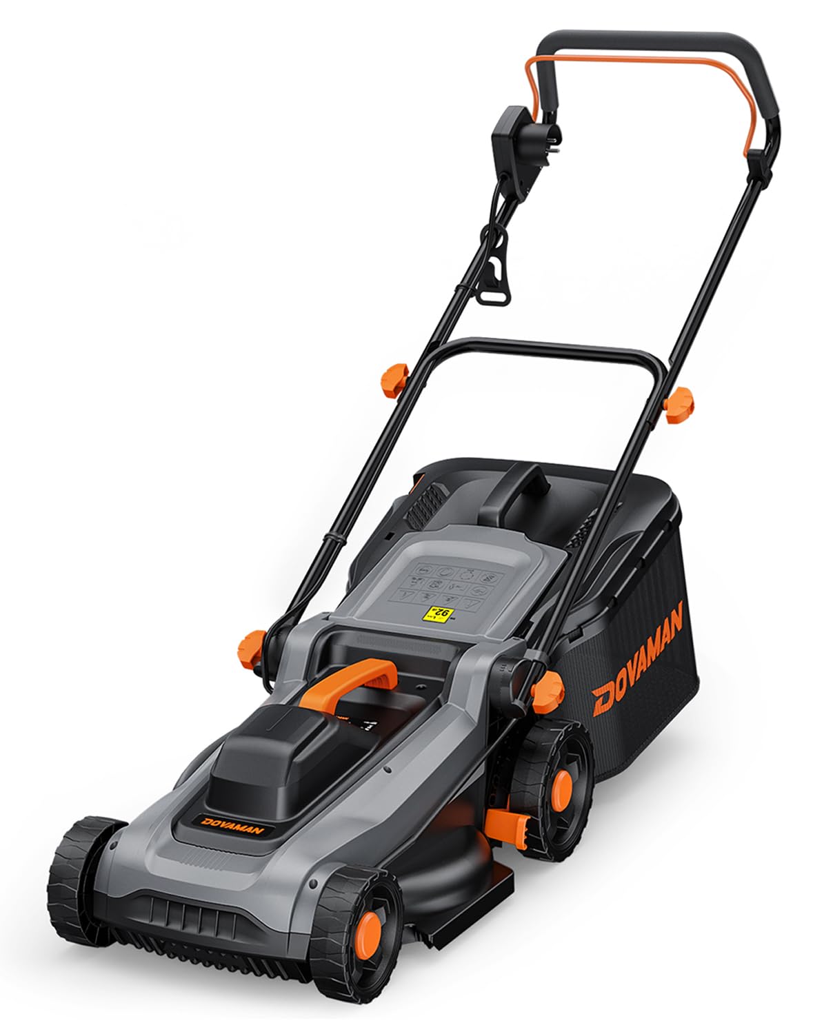 DOVAMAN LA36A Cortacésped Eléctrico 1500W, 36cm Corte, 95% Recogida, Altura 6 Posiciones, Cesto 40L, 2-en-1 Mulching & Recolección, Empuñadura Plegable, Ideal para Jardín & Cuidado del Césped