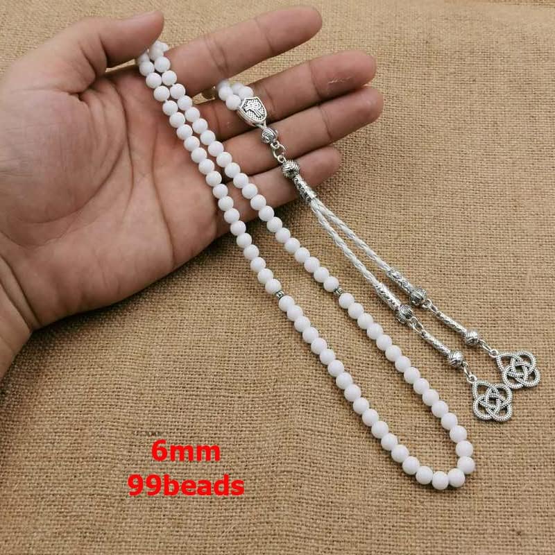 Miniatura 7 de Tasbih 99 cuentas de cerámica blanca Misbaha - Rosario islámico, cuentas de oración musulmana, regalo de Ramadán Eid (0.236 in x 99 cuentas)