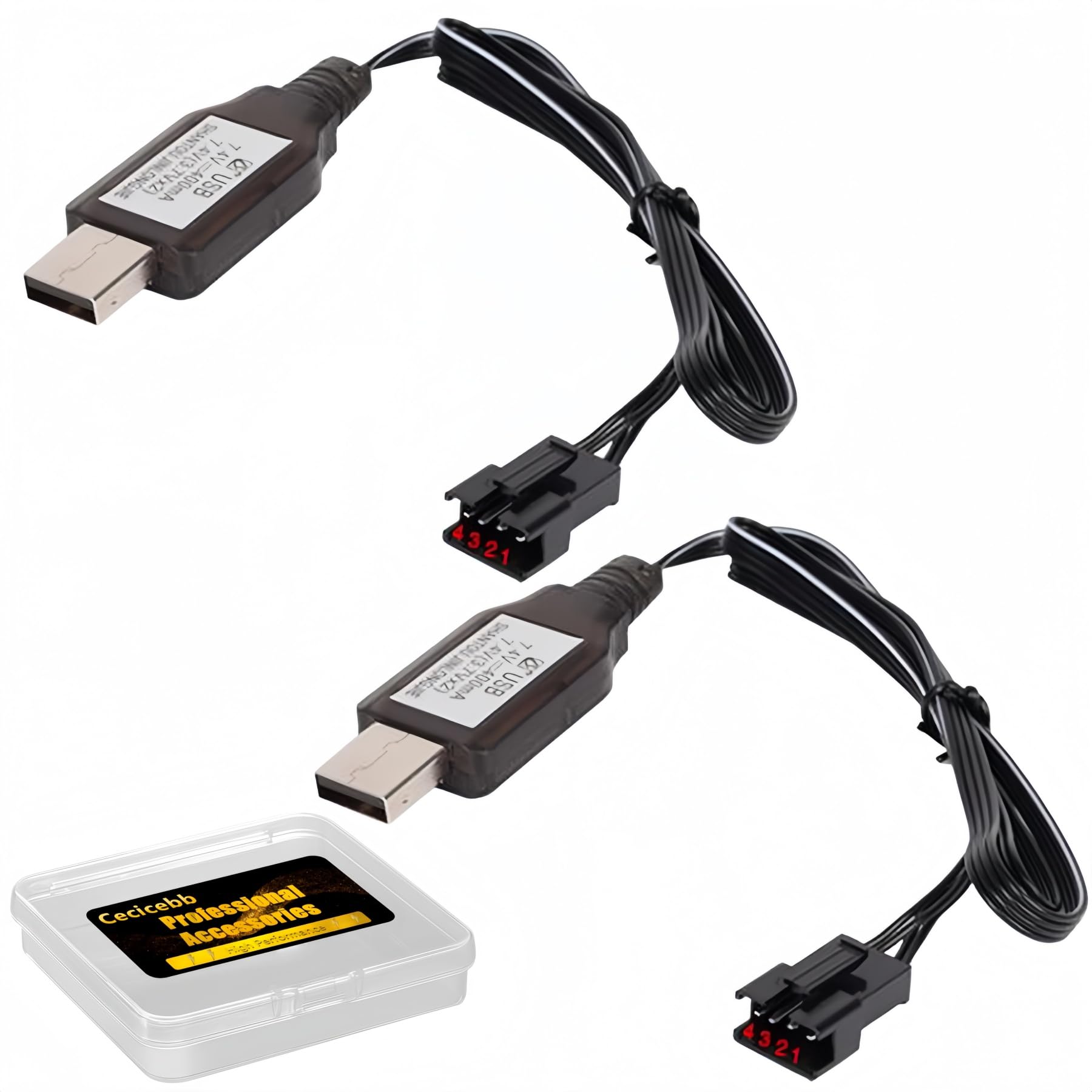 Lot De 2 Chargeurs USB SM-4P 7,4V Pour Batteries RC 2S – Charge Rapide Et Sécurisée – Compatible Voitures, Drones, Avions, Bateaux
