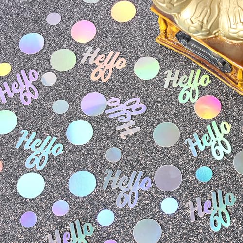 Image of Hello 60 Birthday Confetti for Table Iridescent 60th Birthday Party Decorations for Women Sixty Years Old Happy Birthday Tables Scatter Circle Dots Party Confetti Anniversary Decor 300PC
