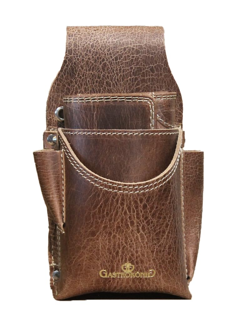 Kellnertaschen-Set, das Original, Garantie lebenslang, Kellnergeldtasche, Kellner-Portemonnaie, Kellnerbörse aus Leder, für Männer und Frauen (Bison Braun Used)