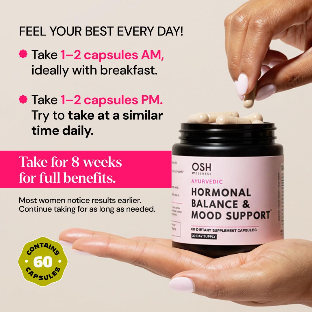 Ayurvedic Hormone Balance for Women | Cortisol Reducer | Mood, Energy, Stress, & Sleep Support | Estrogen | Perimenopause | Ashwagandha, Rhodiola, & Holy Basil | Made in USA | 60 Ct. - OSH Wellness — Amazon image 7