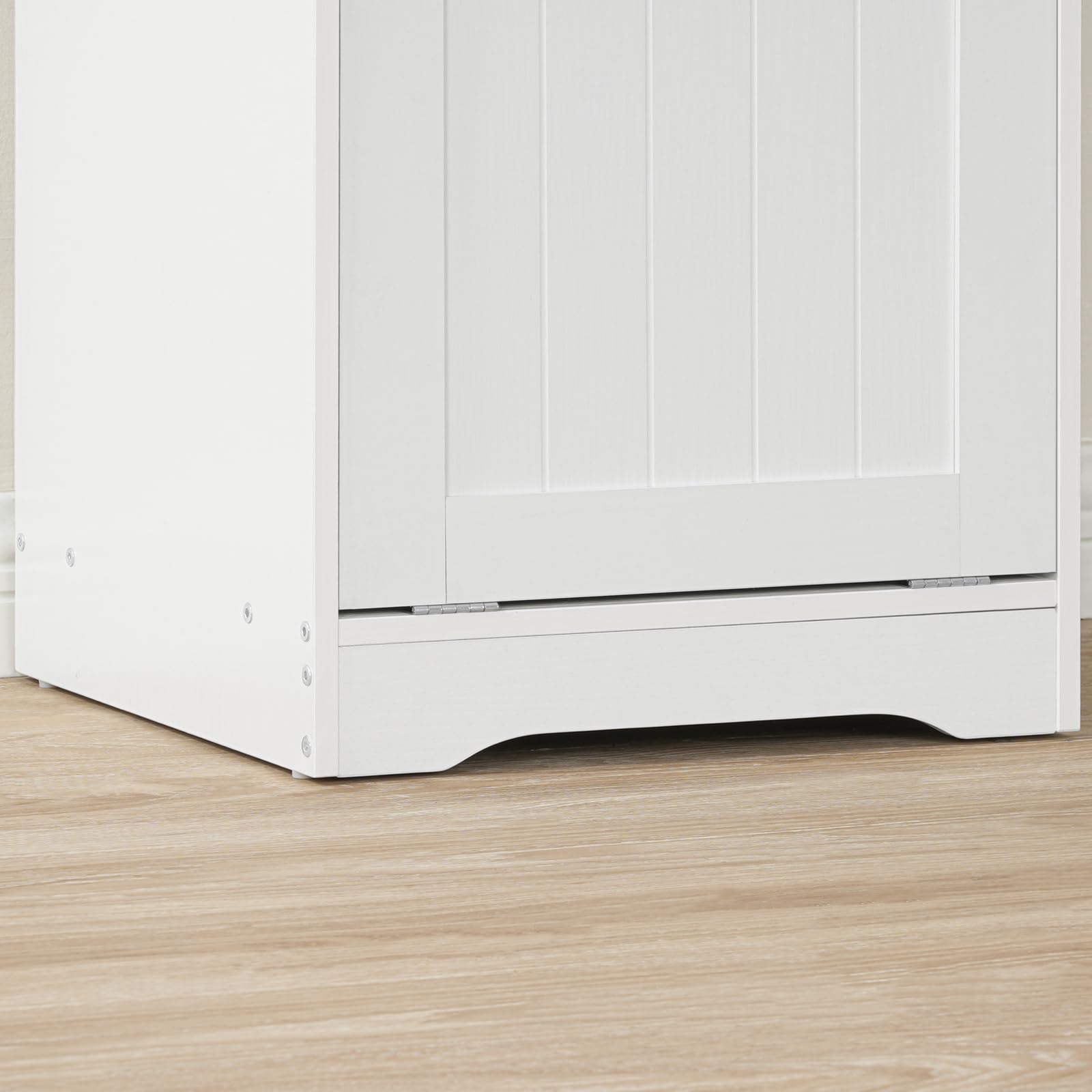 HOOBRO Badezimmerschrank mit Wäschekorb, Wäscheschrank mit Klapptür und verstecktem, herausnehmbarem Wäschekorb, moderner Wäschesammler mit offenem Regal, 40 x 36 x 81,2 cm, Weiß EWT40XY01
