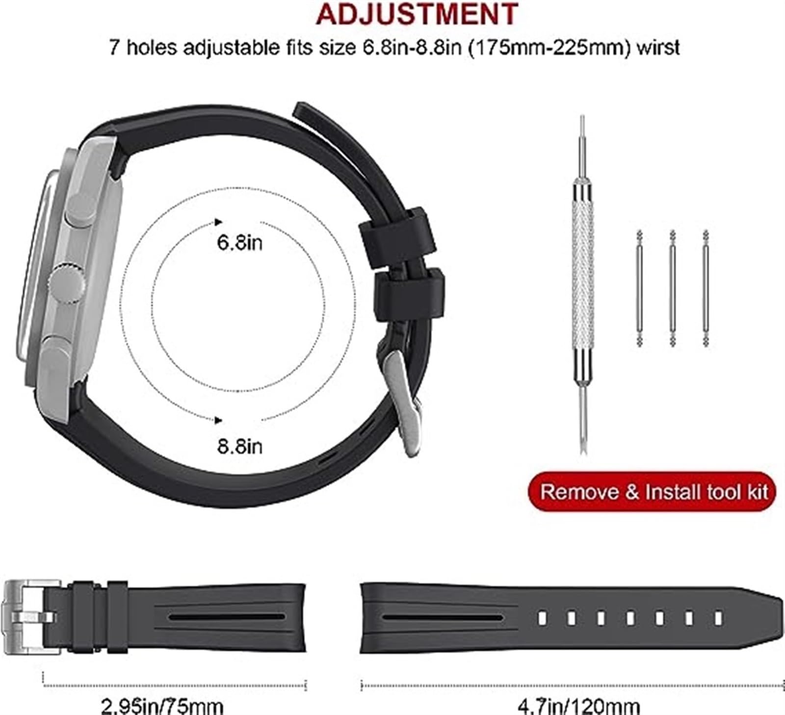 YSJNGF Correa De Goma Curvada Sin Espacios para Reloj Banda De Repuesto Hombres Mujeres Correas De Reloj De 20 Mm Hebilla Plateada Hebilla Dorada Hebilla Rosa Hebilla Negra