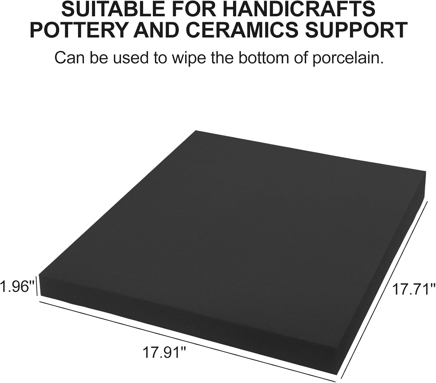 Pottery Foam Table Runner,17.71" Square Pottery Carving Tools Sponge,for Crafts, Clay, Glazing, Painting Large Pottery Foam Pad Pottery Mold Tool,2 Pack, Black