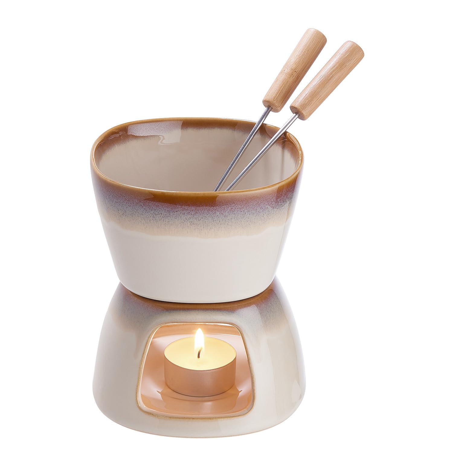 BUTLERS Schokoladenfondue 420ml für Teelicht, Schoko Fondueset 2 Personen, Schokofondue Keramik Set -AU CHOCOLAT- Dessert Fondue ideal zum Schokolade Schmelzen Weihnachten