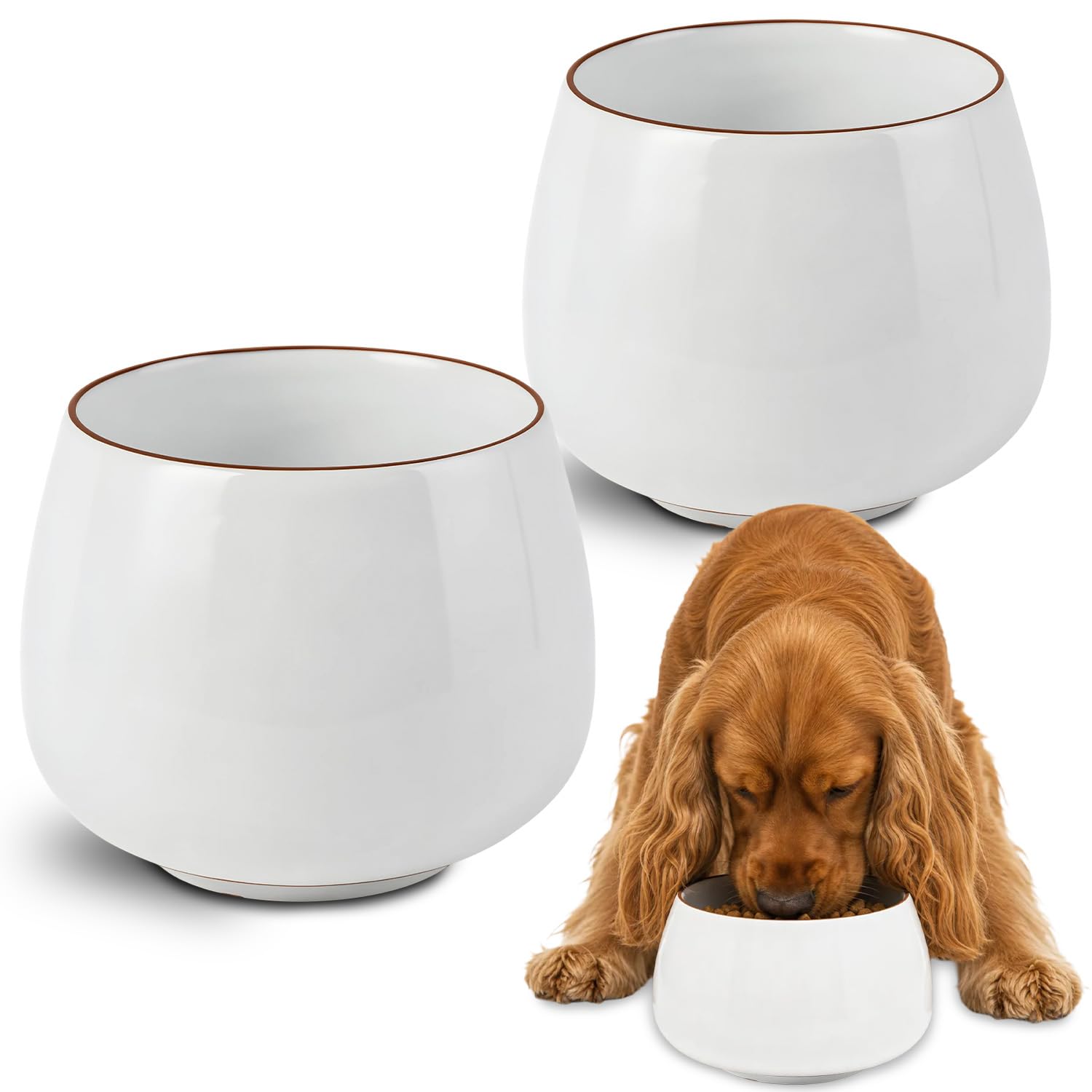 2 Stück 1050 ml Langohr-Hundenapf, Keramik-Wassernäpfe für Spaniel Cocker