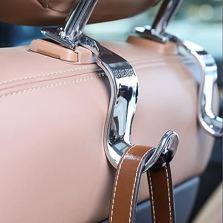 SHEJISI Car Seat Headrest Hooks 4 Pack for Purses Upgrade Universal, Wide Mouth, Protect Shoulder Strap, Prevent Falling Off, Durable Car Seat Hooks is Fit for Handbags, Shopping Bags