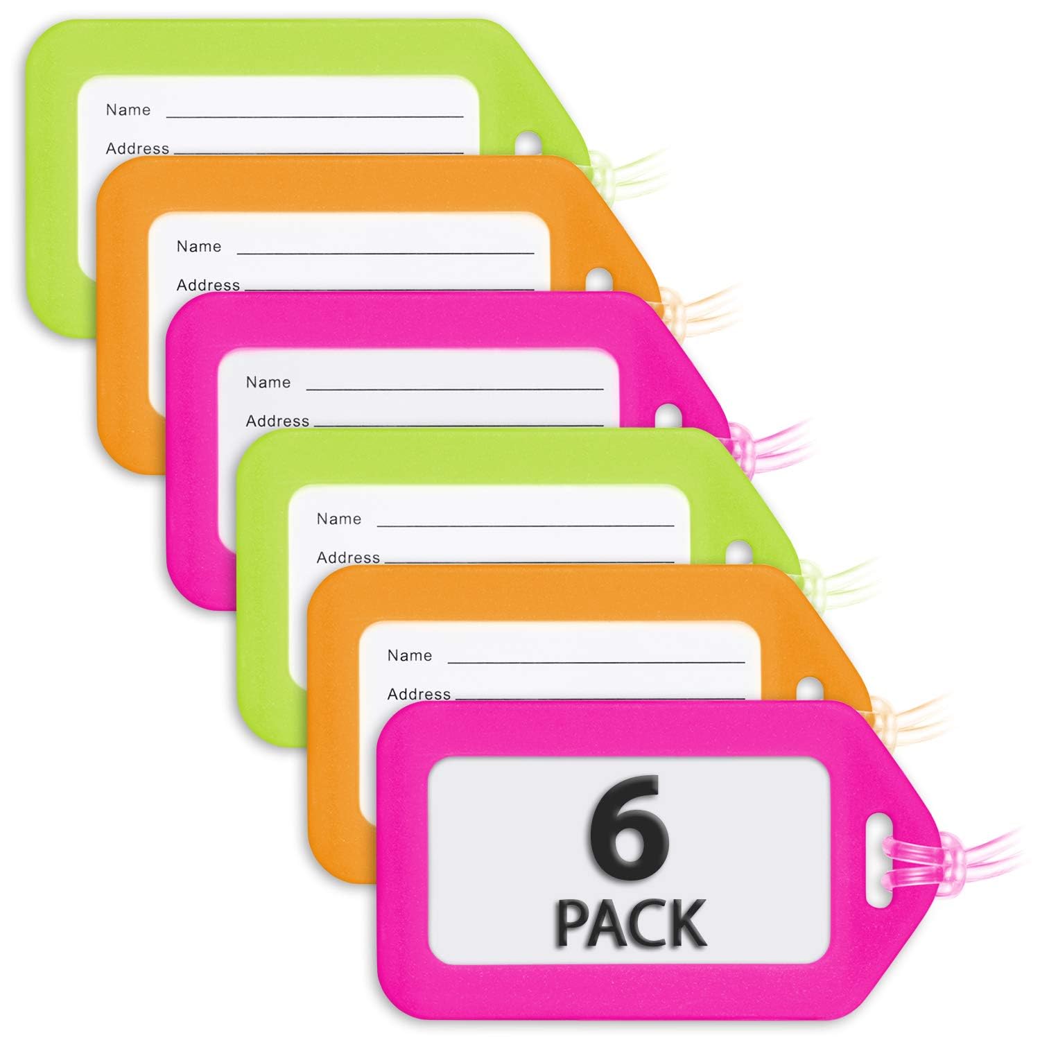 Mifflin-USA - Luggage Tags - Neon, 6 PK - Bag Tag for Baggage - Suitcase Accessory Bulk