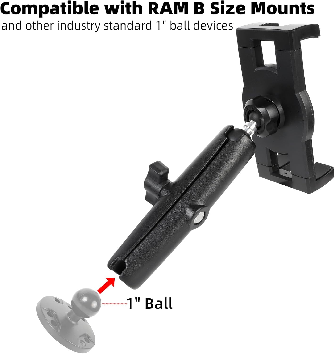 1" Ball Tablet Holder for RAM Mounts, Heavy Duty Clip Mount Fits 5-13" Tablets iPad Pro 12.9 Air Mini Galaxy Tab, Compatible with Car Truck Vehicle Mount System