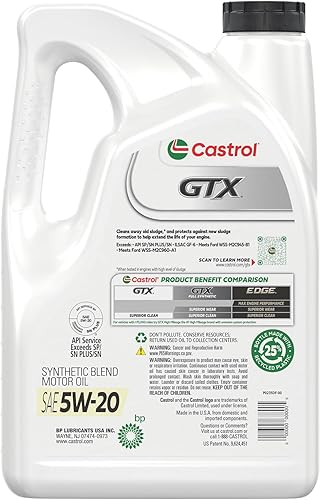 Miniatura 3 de Castrol 60017 GTX High Mileage 5W-20 aceite de motor sintético mezclado, Ultraclean