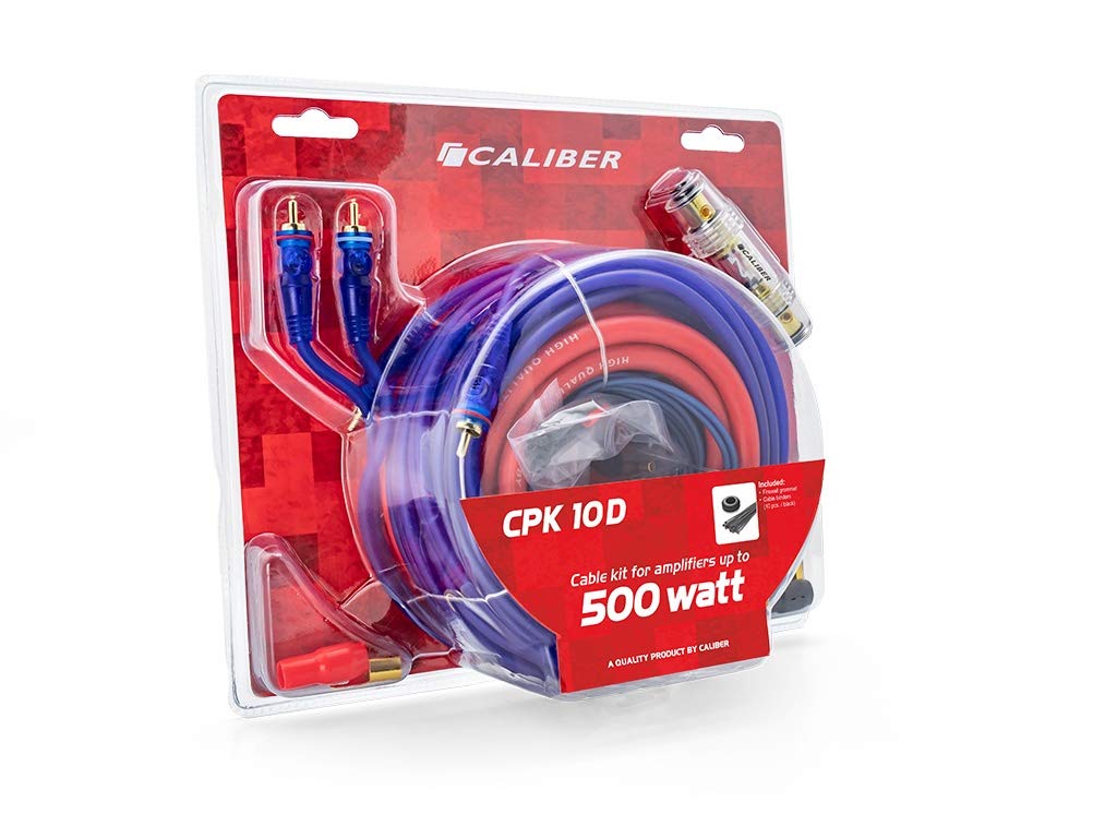 Caliber Subwoofer Auto Verstärker Kabel - Endstufe Kabelsatz - 500 Watt - 10mm2 Kabel - Set von 4 Kabeln - 5 Meter - Autozubehör - CPK10D - Komplettes Car HiFi Kabelset