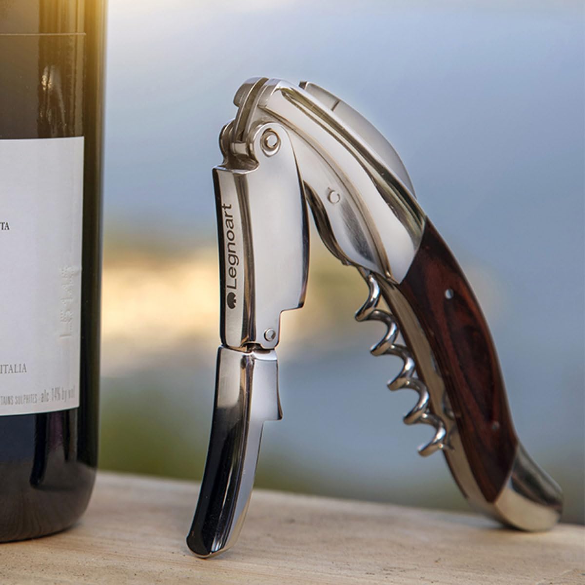 Legnoart GHEMME Grand Crue Edelstahl Sommelier Korkenzieher mit Wenge Pakkaholz-Griff, braun