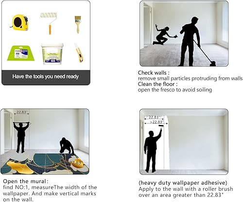 Miniatura 5 de Mural de pared de hoja botánica dorada para sala de estar y dormitorio, 91 x 65 pulgadas (no se puede despegar ni pegar)