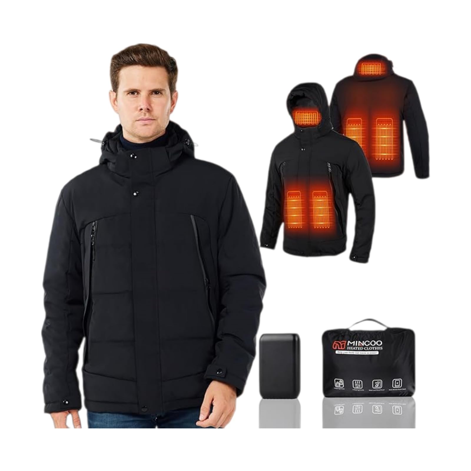 Chaqueta Calefactable Impermeable con Capucha para Hombres y Mujeres