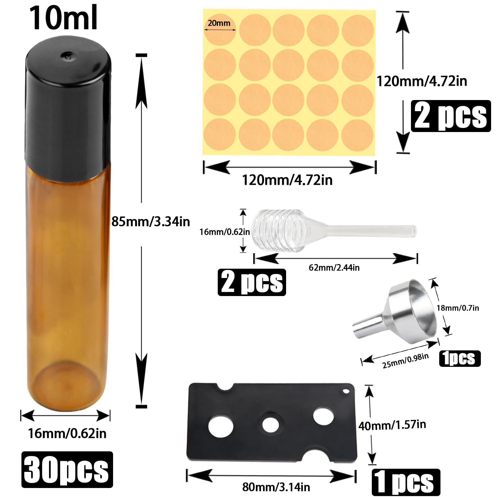 DKBT 30 bottiglie vuote da 10 ml, rollon, per olio essenziale, marrone, rollon, per oli con rullo in acciaio inox, oli essenziali, lozioni, profumi, massaggi
