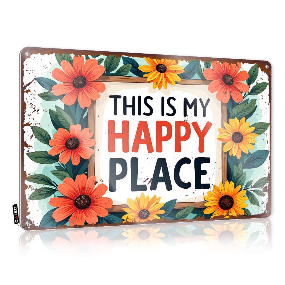 Tin Cover Vintage Wall Art | This Is My Happy Place. Hippie Decorative Wall Art Ready To Hang For Cafe(20X30CM)