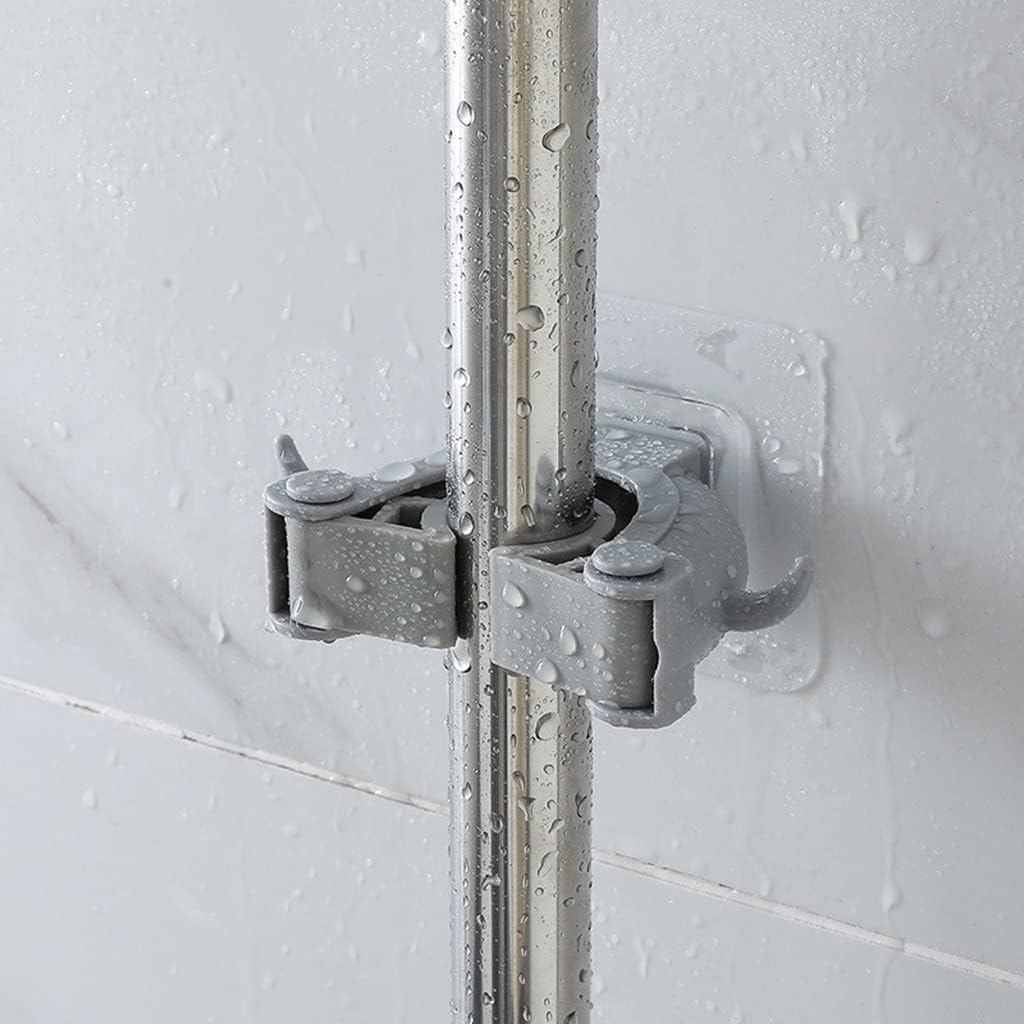 JSEIAJB 1pc Non-Slip Hanger Storage Rack Traceless Wall Mounted Broom Mop Holder Bathroom Mounted Hook Storage Holder(Gray)