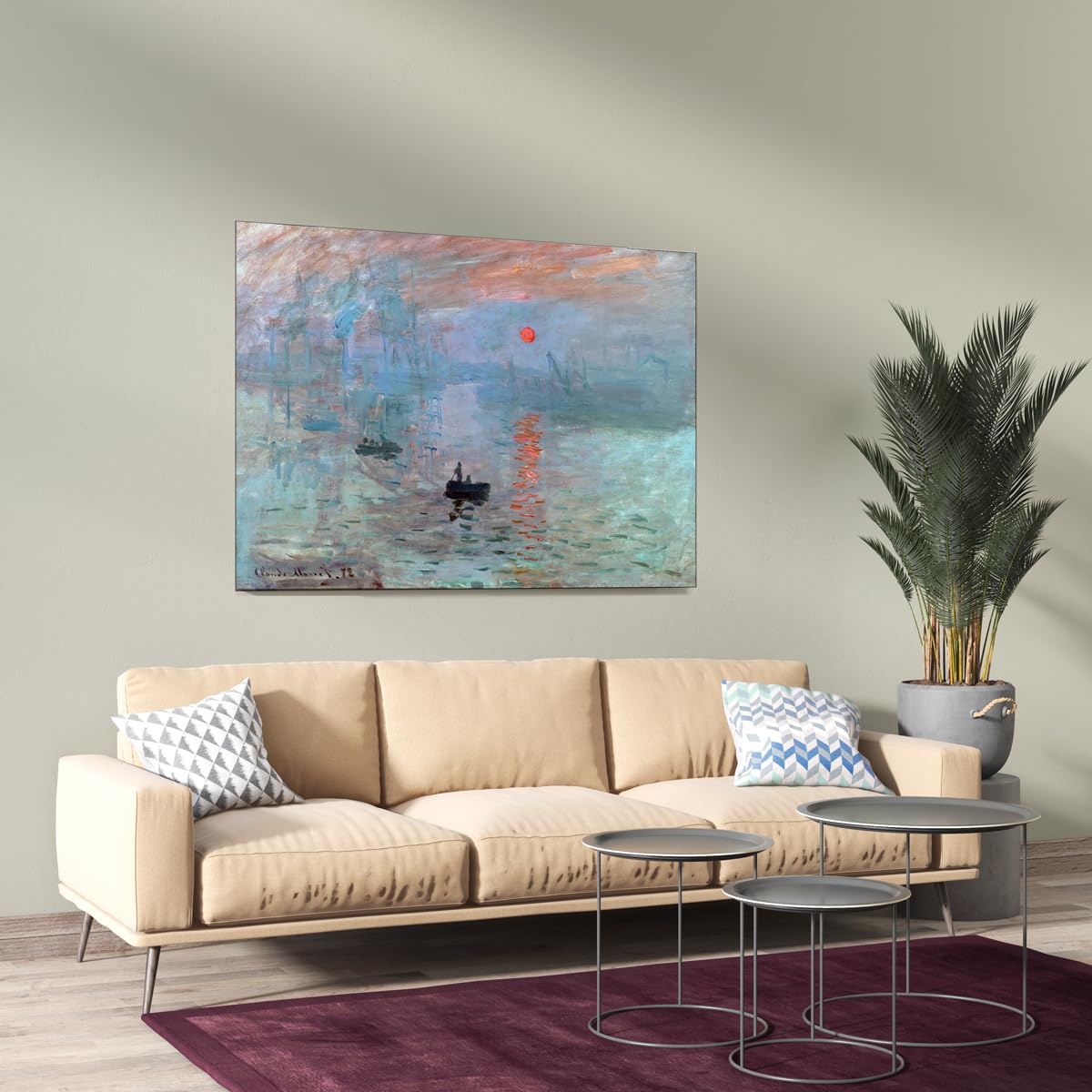 Impresion, Sol Naciente | Claude Monet | Impresionismo | Cuadro Canvas Wall Art | Impresion Giclee lienzo algodon puro | Bastidor 3cm | 55x75cm