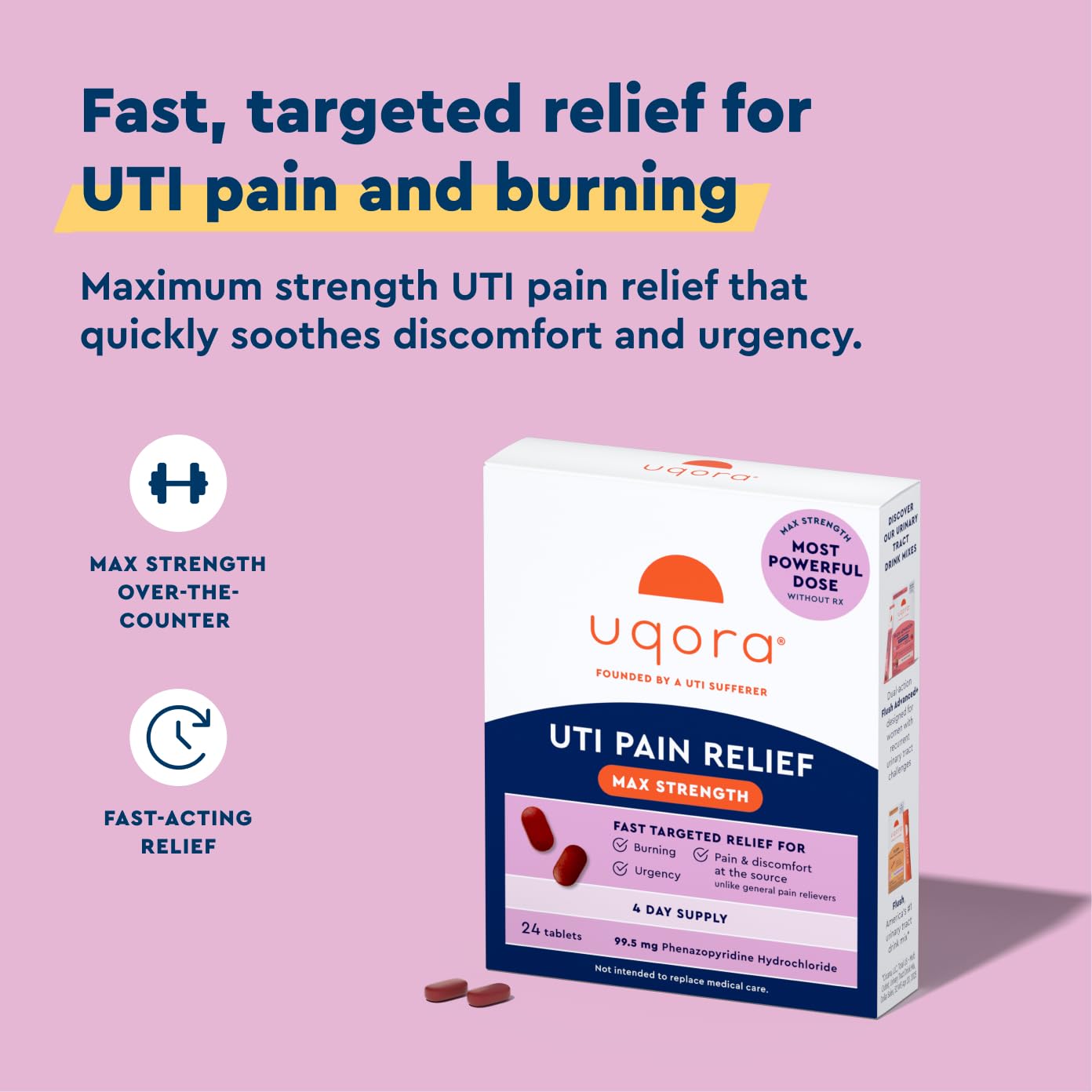 Uqora UTI Pain Relief, Maximum OTC Strength, 24 Tablets — Amazon image 2