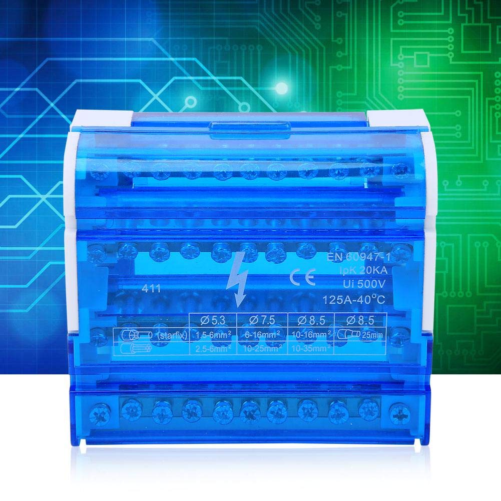 Bornier Electrique Rail DIN 4 Pôles 100A Repartiteur Electrique Monophasé Boîte de Distribution Electrique avec Connecteurs en Laiton Isolation Anti-Poussière Pour Tableaux Electriques et Automatisme