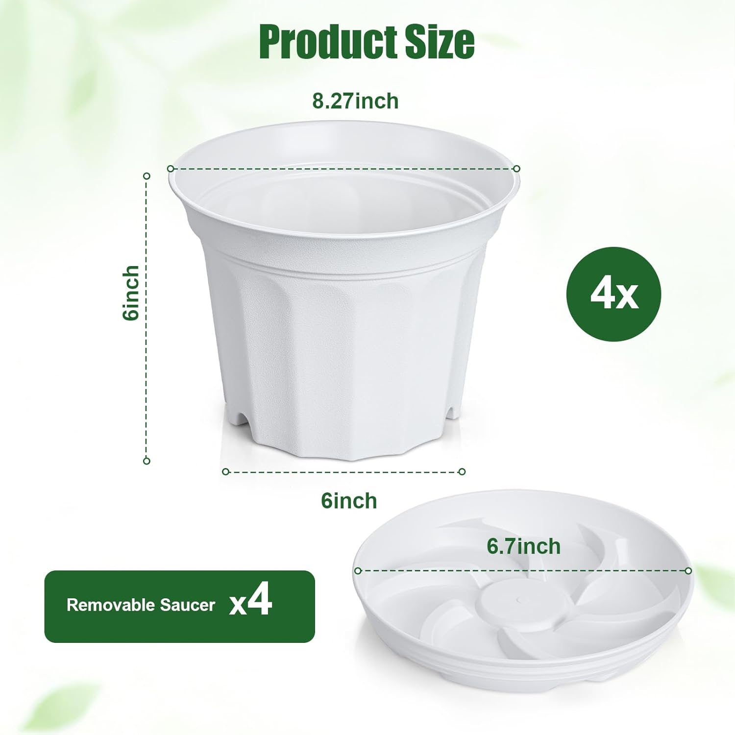 8 Inch Plant Pots Set of 4 with Saucers,Flower Pots with Multi Drainage Holes, Indoor Outdoor Garden Planters for Plants, Herbs, Succulents,and Flowers
