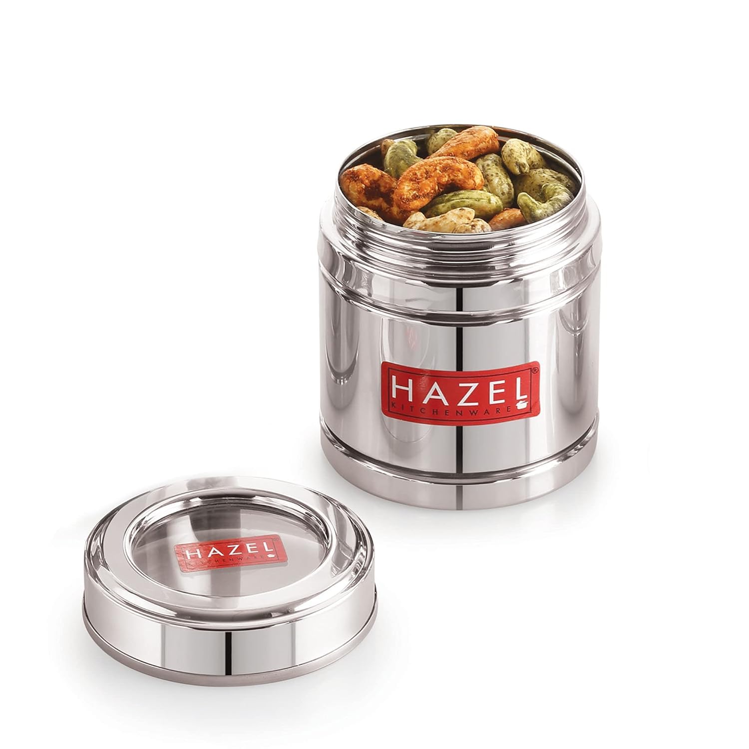 HAZEL Recipiente de acero para café con tapa transparente | Caja de almacenamiento de café en polvo para cocina | Recipiente de cocina de acero de grado alimenticio, juego de 2, 500 ml