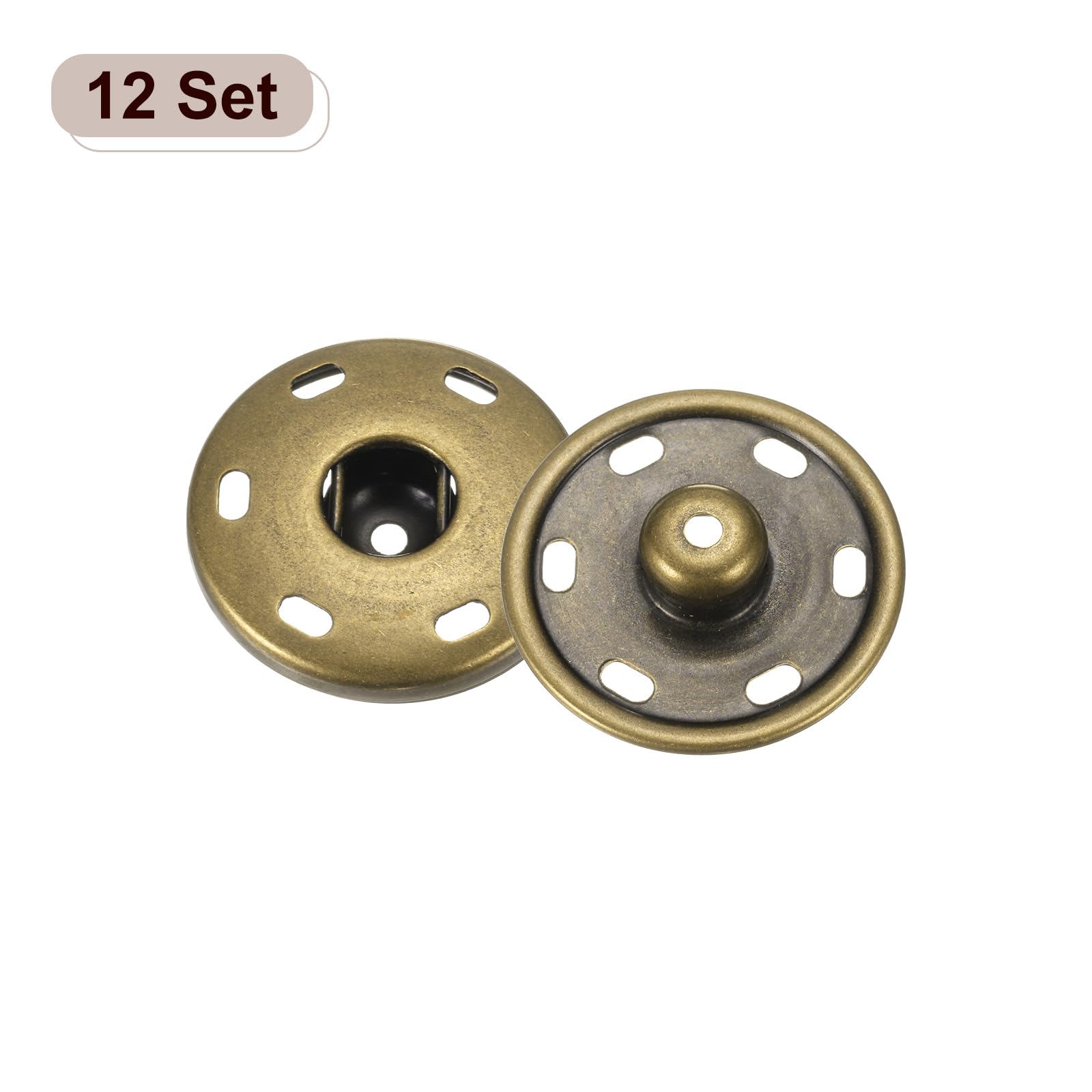 HARFINGTON Juego de 12 botones a presión de metal de 21 mm para coser a presión para cierre de bolso, bolso, ropa, costura, manualidades, bronce