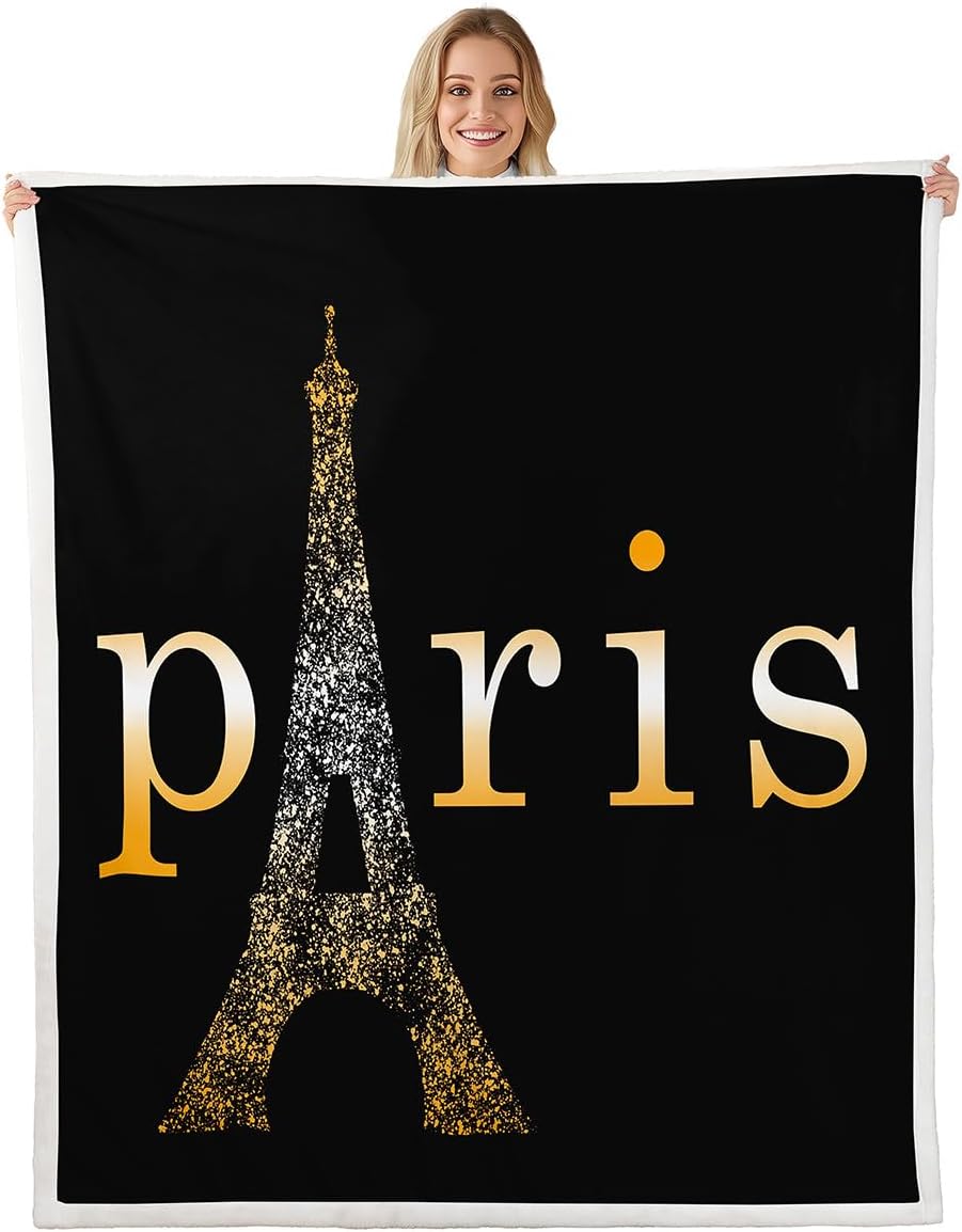 Feelyou Eiffel Tower Fleece Blankets Paris Fuzzy Sherpa Throw Blanket for Girls Women Soft Cozy Warm Fluffy Plush Blanket 60"x80" Black