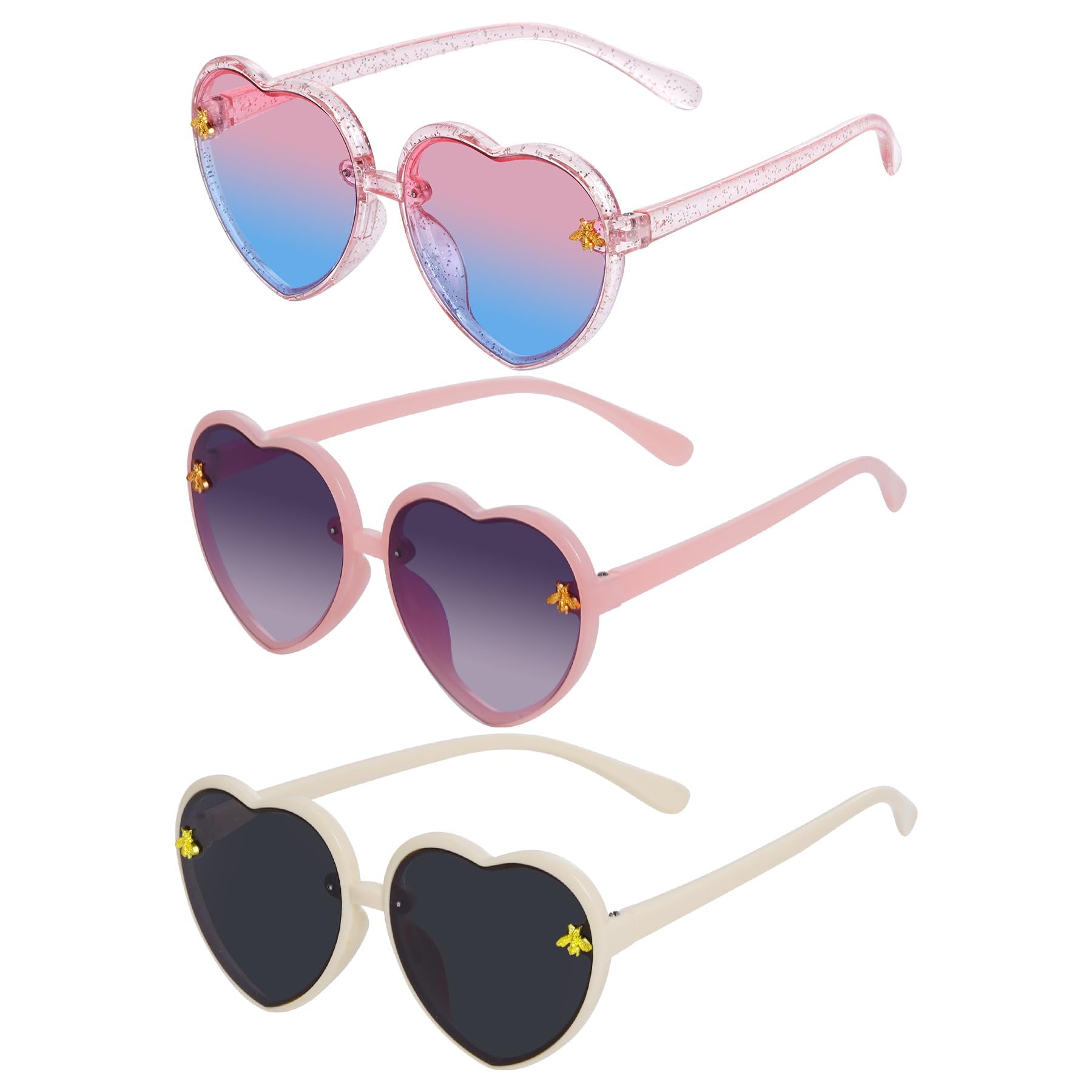 Occhiali da Sole a Cuore, 3 Pcs Occhiali Da Sole a Forma di Cuore per Bambini,per Ragazza Ragazzo Feste in Spiaggia Accessori per Feste