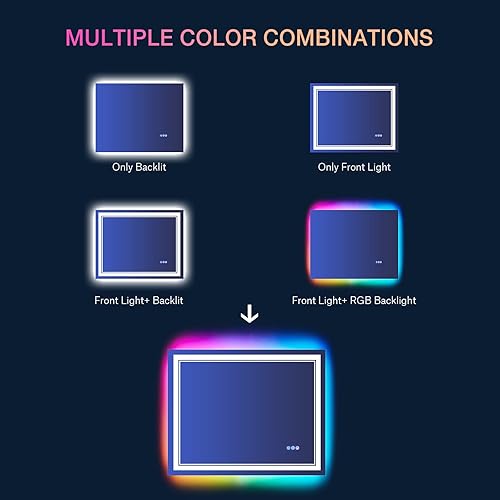 Miniatura 4 de Espejo de baño iluminado de 36 x 36 pulgadas para pared, espejo de baño LED iluminado frontal y retroiluminado RGB con luces, vidrio